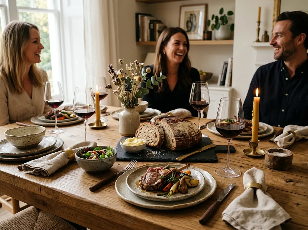 A shared table set for dinner with friends